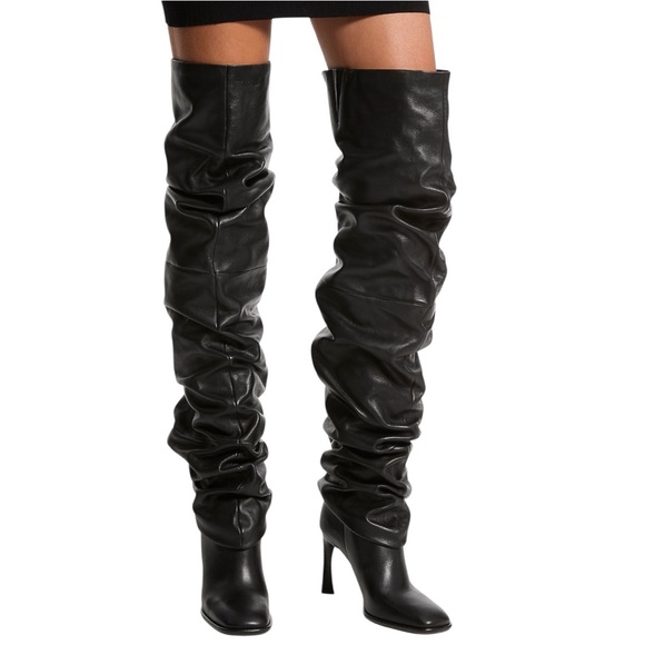 NEW Michael Kors Kelsea Black Slouchy Leather Boots - Picture 2 of 5